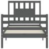 Grey Bed Frame with Headboard 90x200 cm - Solid Wood