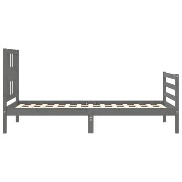 Grey Bed Frame with Headboard 90x200 cm - Solid Wood