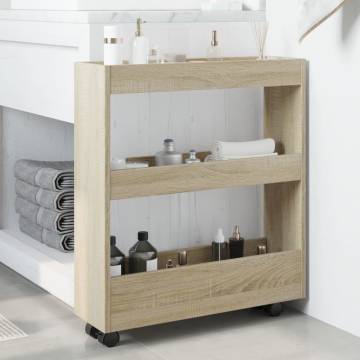 Narrow Storage Trolley 3 Tier - Sonoma Oak Engineered Wood