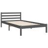 Grey Bed Frame with Headboard 90x200 cm - Solid Wood