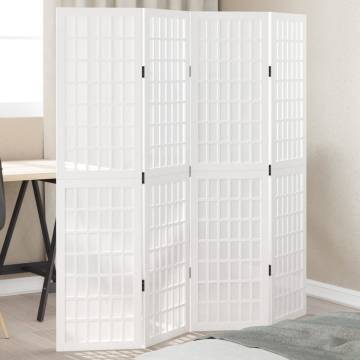 Elegant White Room Divider - 4 Panels of Solid Paulownia Wood