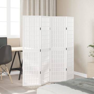 Elegant White Room Divider - 4 Panels of Solid Paulownia Wood