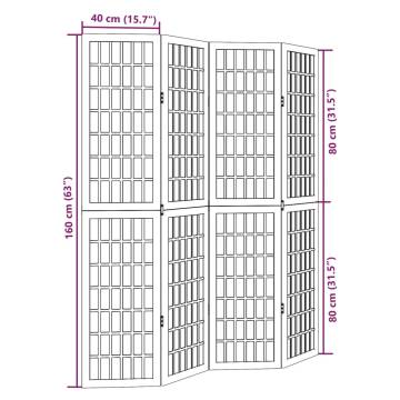 Elegant White Room Divider - 4 Panels of Solid Paulownia Wood