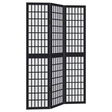 Elegant Black Solid Wood Room Divider - 3 Panels