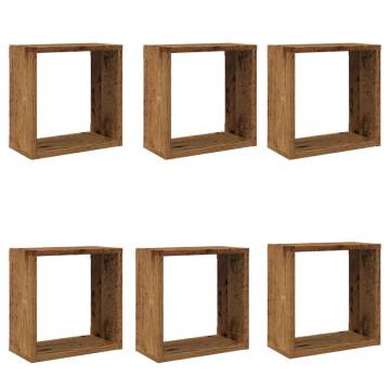 Wall Cube Shelves 6 pcs in Old Wood - Stylish Storage Solution