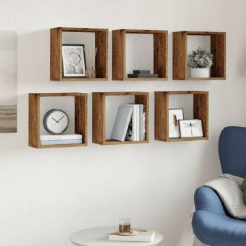 Wall Cube Shelves 6 pcs in Old Wood - Stylish Storage Solution