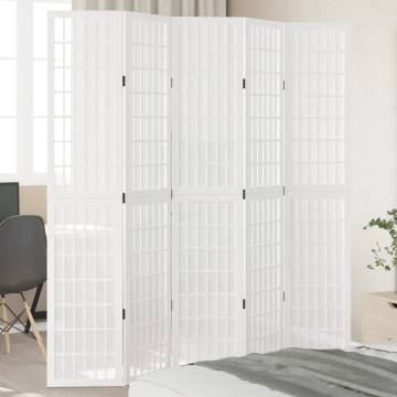 Elegant 5-Panel Room Divider in Solid White Paulownia Wood