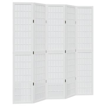 Elegant 5-Panel Room Divider in Solid White Paulownia Wood