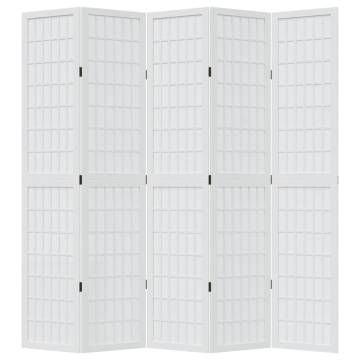 Elegant 5-Panel Room Divider in Solid White Paulownia Wood