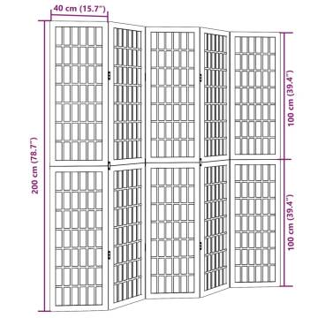 Elegant 5-Panel Room Divider in Solid White Paulownia Wood