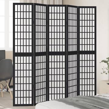 Elegant 5-Panel Room Divider in Black Solid Paulownia Wood