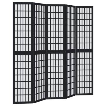 Elegant 5-Panel Room Divider in Black Solid Paulownia Wood