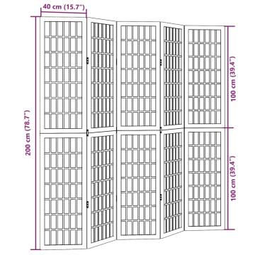 Elegant 5-Panel Room Divider in Black Solid Paulownia Wood