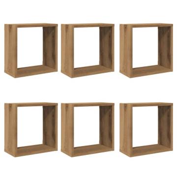 Wall Cube Shelves - 6pcs Artisan Oak | HipoMarket UK