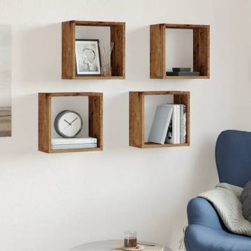 Wall Cube Shelves - 4 pcs Old Wood | Stylish Storage Solution