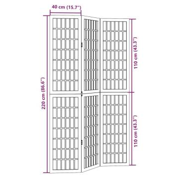 Elegant 3 Panel Room Divider - White Solid Wood Paulownia