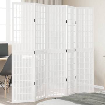 Elegant White Room Divider - 5 Panels Solid Paulownia Wood