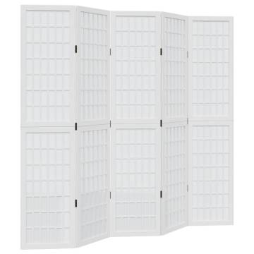 Elegant White Room Divider - 5 Panels Solid Paulownia Wood