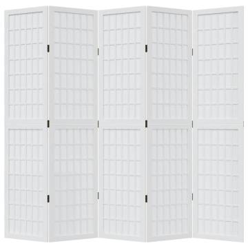 Elegant White Room Divider - 5 Panels Solid Paulownia Wood