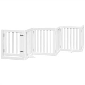 Foldable Dog Gate with Door - 6 Panels White Poplar Wood | HipoMarket