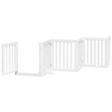 Foldable Dog Gate with Door - 6 Panels White Poplar Wood | HipoMarket