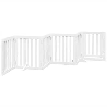 Foldable Dog Gate with Door - 6 Panels White Poplar Wood | HipoMarket