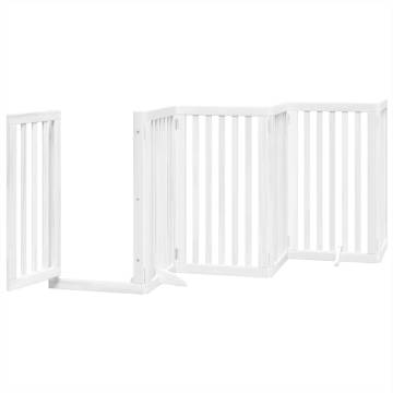 Foldable Dog Gate with Door - 300 cm White Poplar Wood