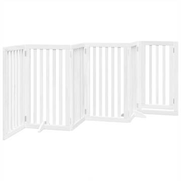 Foldable Dog Gate with Door - 300 cm White Poplar Wood