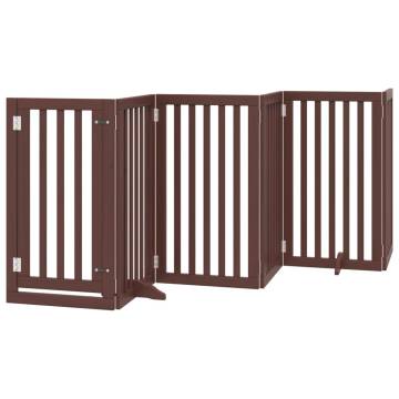 Dog Gate with Door - Foldable 6 Panels Brown - 300cm Poplar Wood