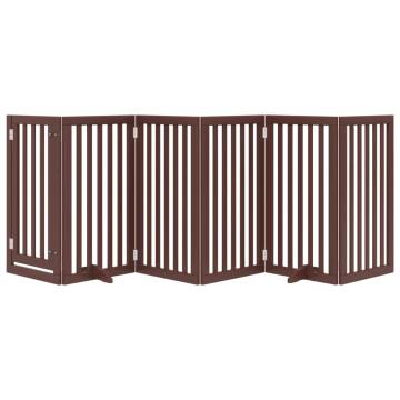 Dog Gate with Door - Foldable 6 Panels Brown - 300cm Poplar Wood