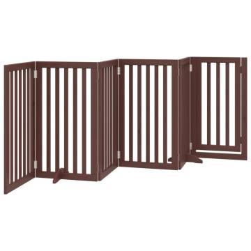 Dog Gate with Door - Foldable 6 Panels Brown - 300cm Poplar Wood