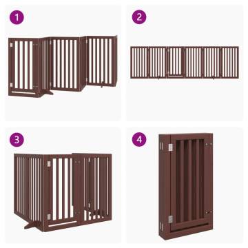 Dog Gate with Door - Foldable 6 Panels Brown - 300cm Poplar Wood