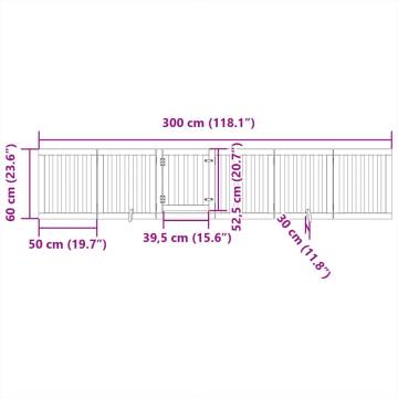 Foldable Dog Gate with Door - 300 cm Poplar Wood - Brown