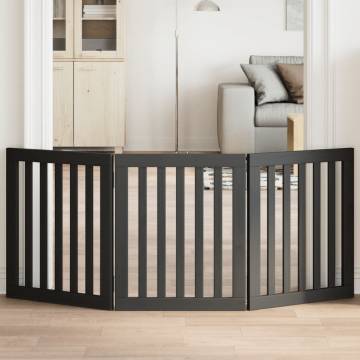 Foldable Dog Gate - 3 Panels Black Poplar Wood | HipoMarket