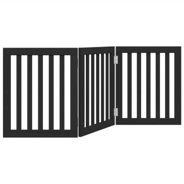 Foldable Dog Gate - 3 Panels Black Poplar Wood | HipoMarket