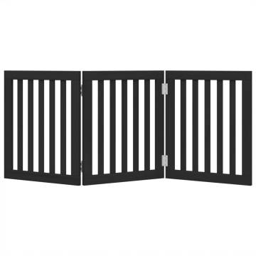 Foldable Dog Gate - 3 Panels Black Poplar Wood | HipoMarket