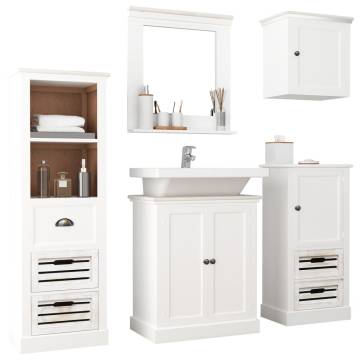 Elegant 5 Piece Bathroom Furniture Set - Solid Wood White