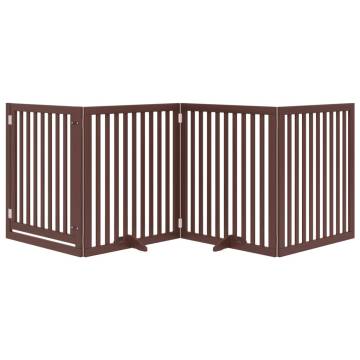 Dog Gate with Door - Foldable 4 Panels Brown | HipoMarket