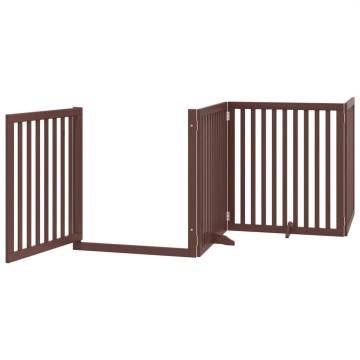 Dog Gate with Door - Foldable 4 Panels Brown | HipoMarket