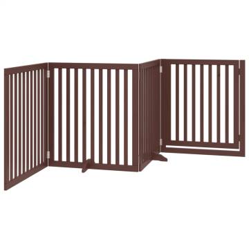 Dog Gate with Door - Foldable 4 Panels Brown | HipoMarket