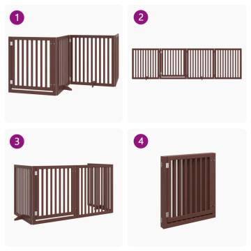 Dog Gate with Door - Foldable 4 Panels Brown | HipoMarket