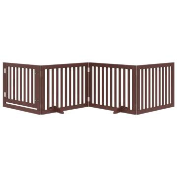 Dog Gate with Door - Foldable 4 Panels Brown 320 cm Poplar Wood