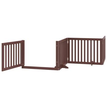 Dog Gate with Door - Foldable 4 Panels Brown 320 cm Poplar Wood