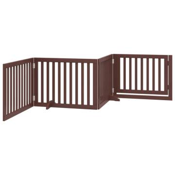 Dog Gate with Door - Foldable 4 Panels Brown 320 cm Poplar Wood