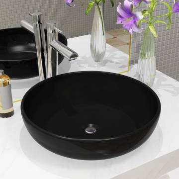 Ceramic Round Black Basin 42x12 cm - Stylish Bathroom Sink