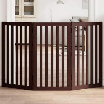 Foldable Dog Gate - 3 Panels Brown Poplar Wood | HipoMarket