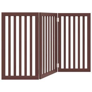 Foldable Dog Gate - 3 Panels Brown Poplar Wood | HipoMarket