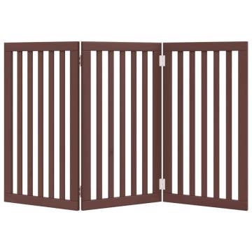 Foldable Dog Gate - 3 Panels Brown Poplar Wood | HipoMarket