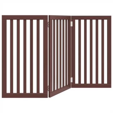 Foldable Dog Gate - 3 Panels Brown Poplar Wood | HipoMarket