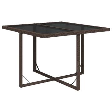 Stylish Brown Garden Table | 109x107x74 cm Poly Rattan & Glass